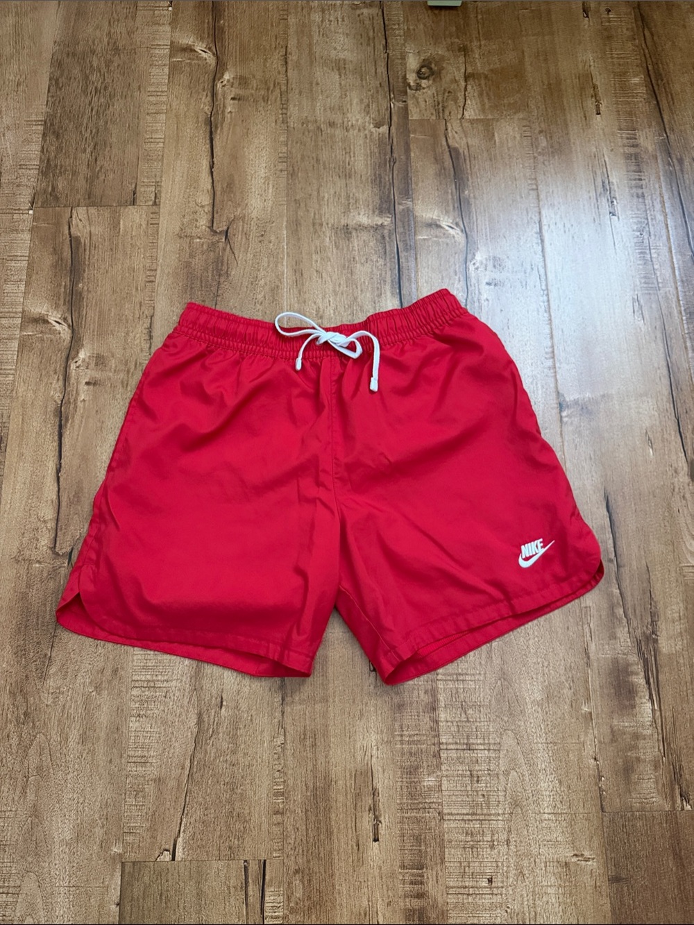 Nike Flow Shorts Red Men's Athletic Shorts with White Swoosh